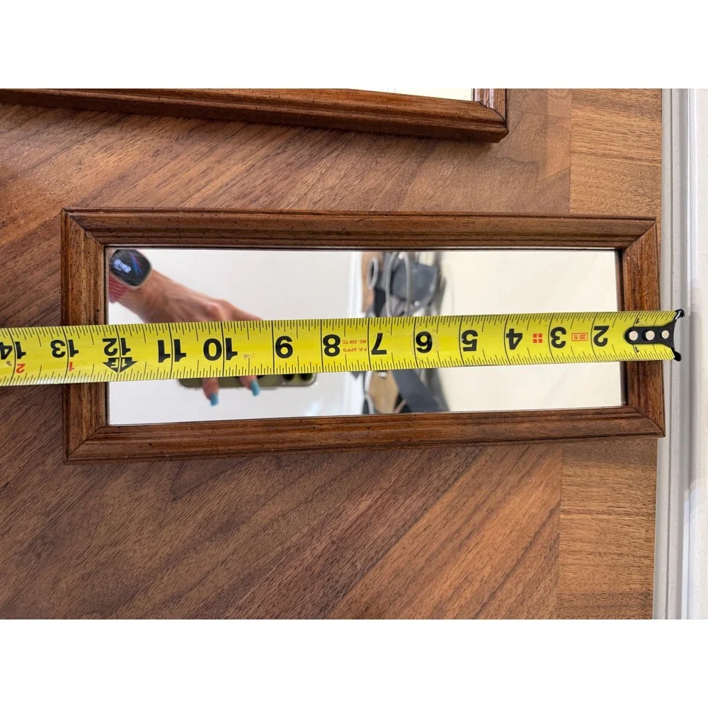 Vintage Wood Framed Rectangular Wall Mirrors Set of 2 Mid Century Modern Style